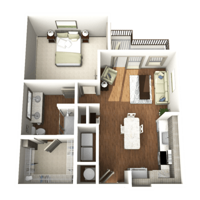 a 3d floor plan of a room with a bedroom and a bathroom